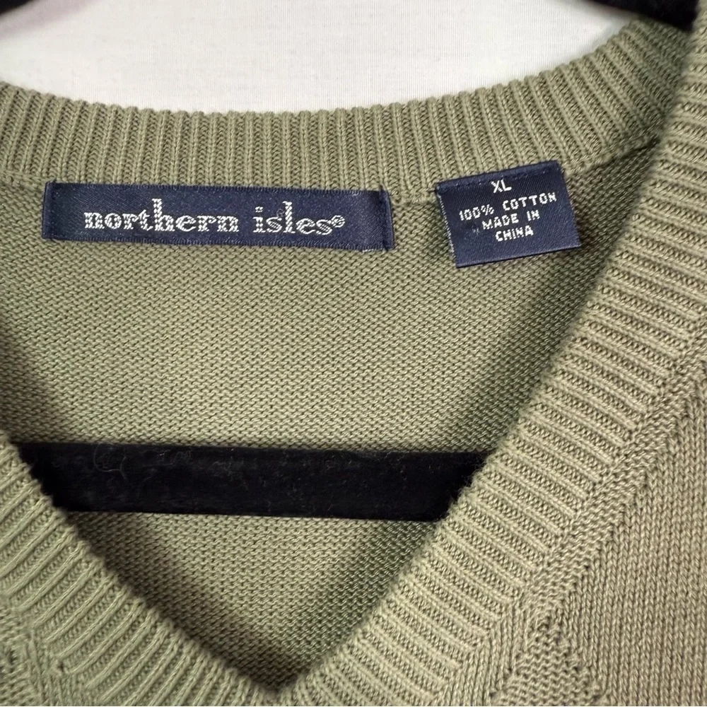 Northern Isles Vintage Olive Green Argyle Pattern Cotton Sweater Xl